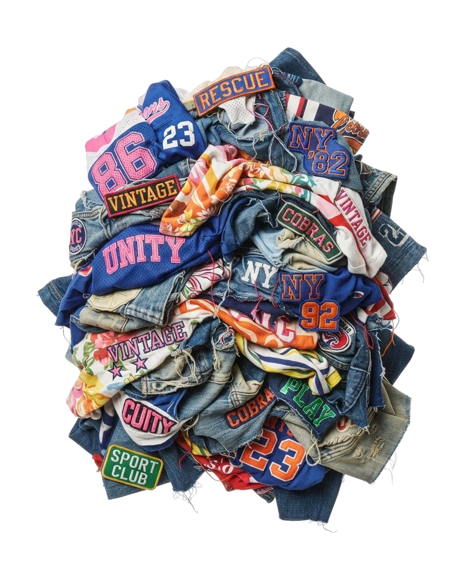 Een kleurrijke verzameling patches en hergebruikt textiel